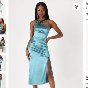 Lulus teal satin midi dress